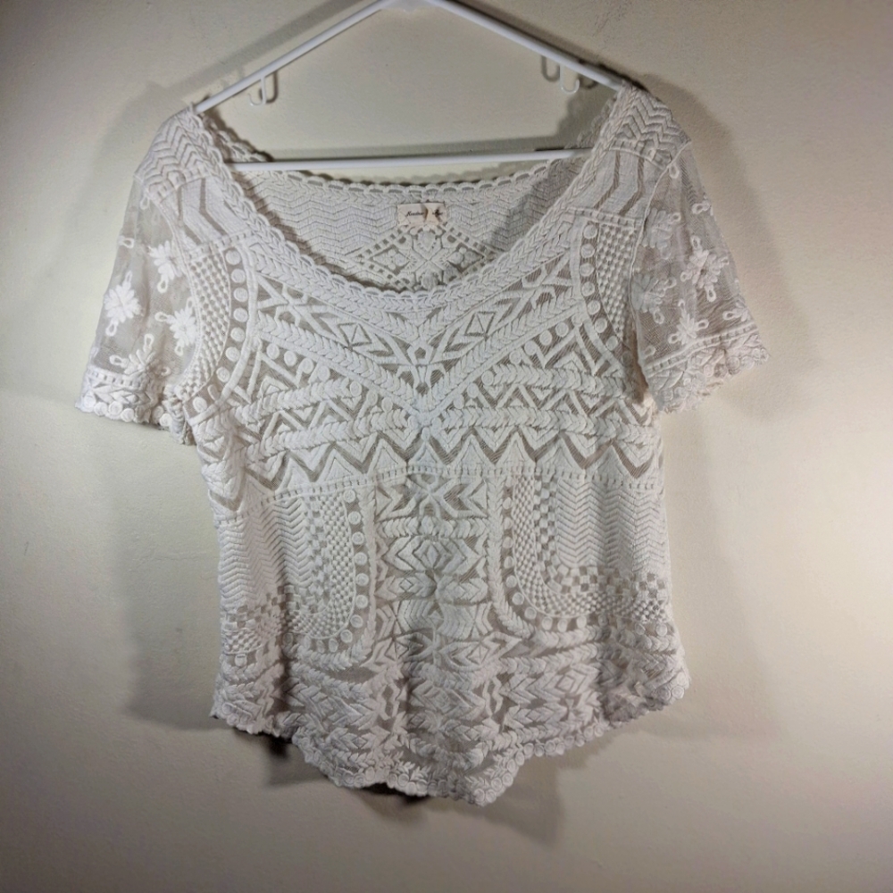 Meadow Rose Off White/Cream Women's Lace Short Sleeve Top Size M